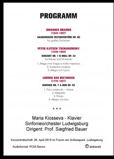 > 2015-04-26: Sinfoniekonzert - Sinfonieorchester Ludwigsburg - Maria Kiosseva, Klavier - Prof. Siegfried Bauer